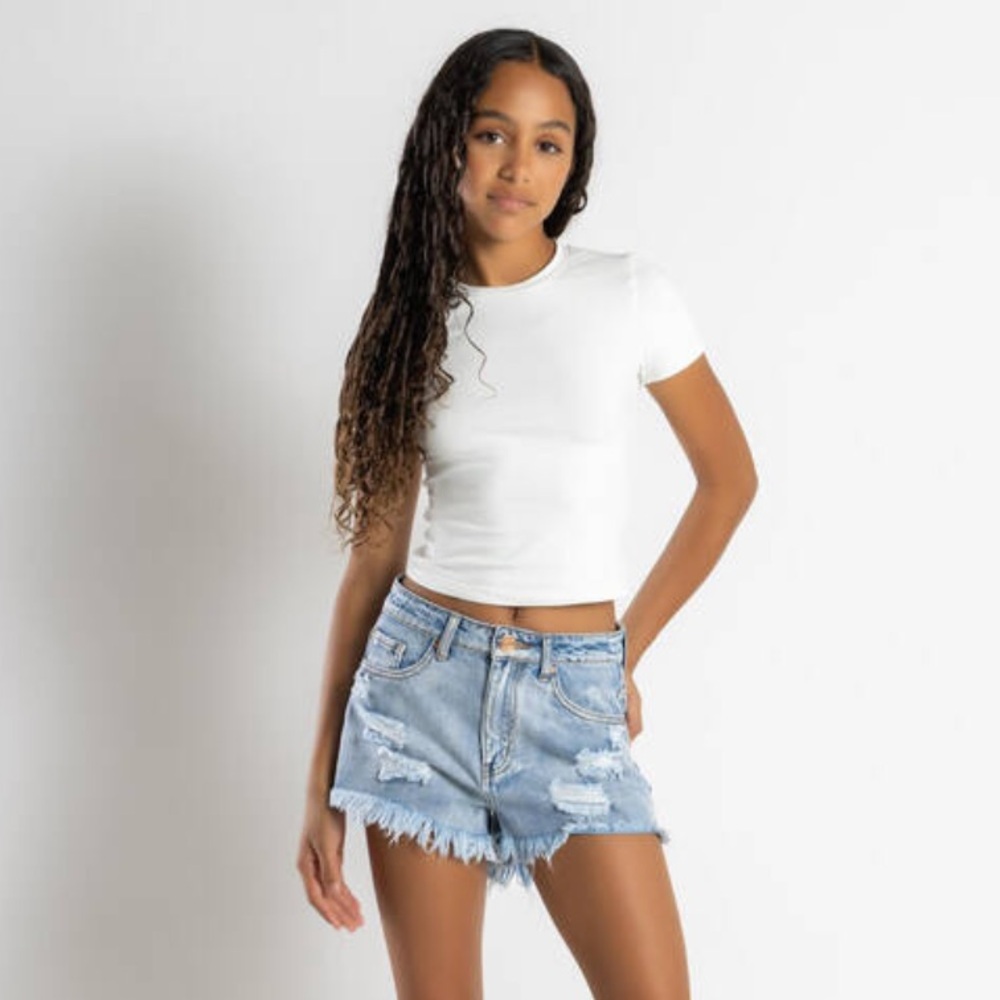 DESU Shannah Shorts Blue Distressed Denim Girls Cut-off Short Size 10 High-rise